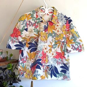 Puff Sleeve Blouse with Tropical Flower Print